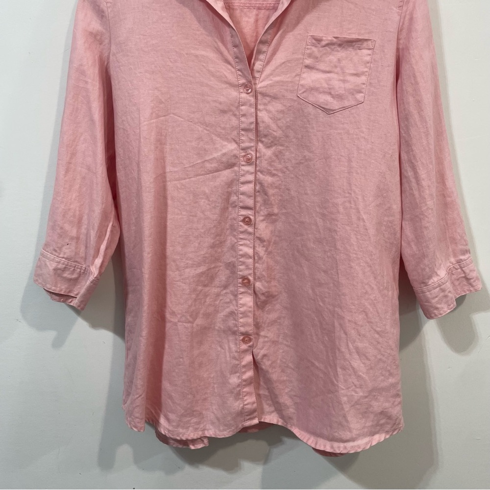 Zoe D. 100% Linen Blush Pink Button Down Shirt Coastal Grandma Size M - Picture 5 of 10